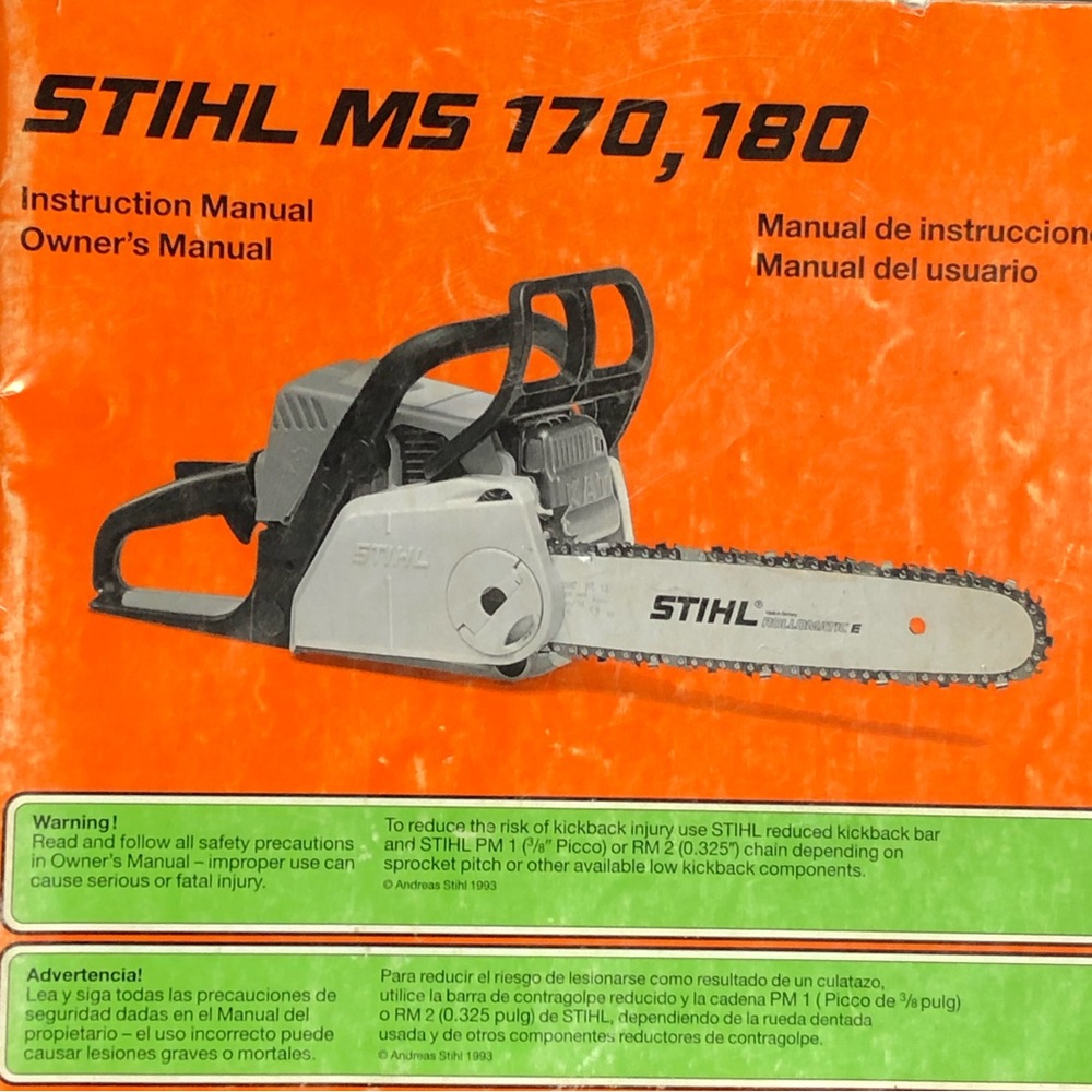 STIHL  MS. 170/180 Chainsaw.        Instruction MANUAL. Owners MANUAL .2002 Used